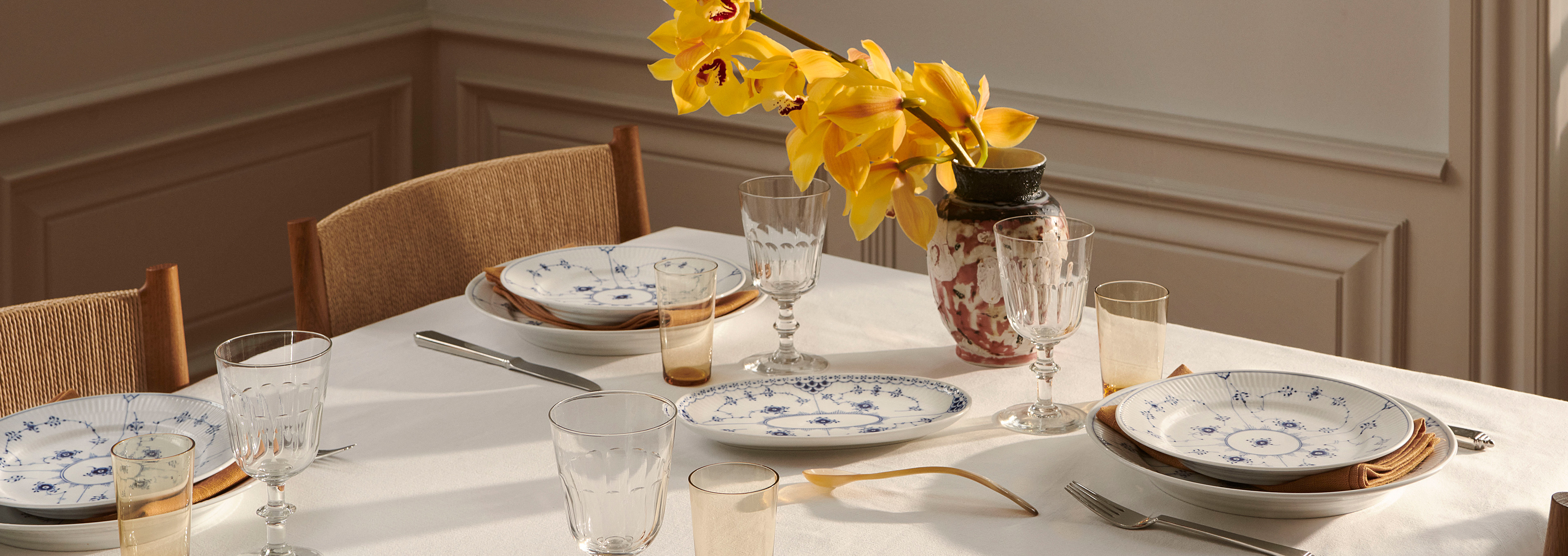 A table set with the stunning Blue Fluted Plain from Royal Copenhagen